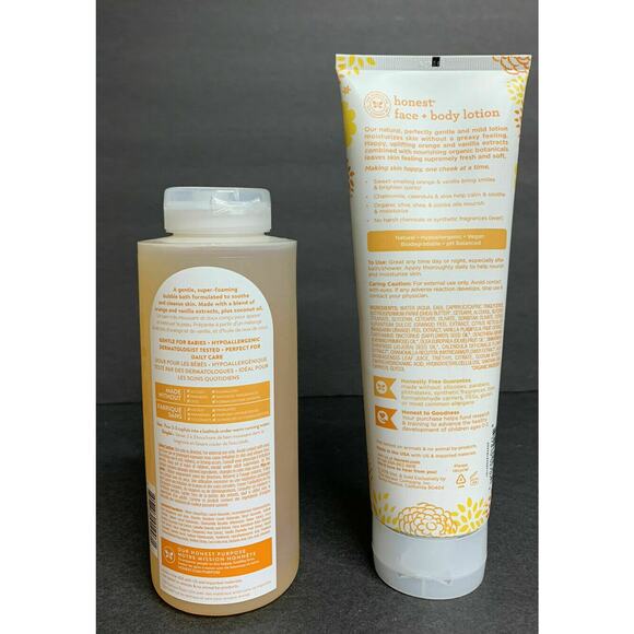 Honest Sweet Orange Vanilla Bubble Bath & Lotion 2 Piece Set Gentle - Picture 2 of 2